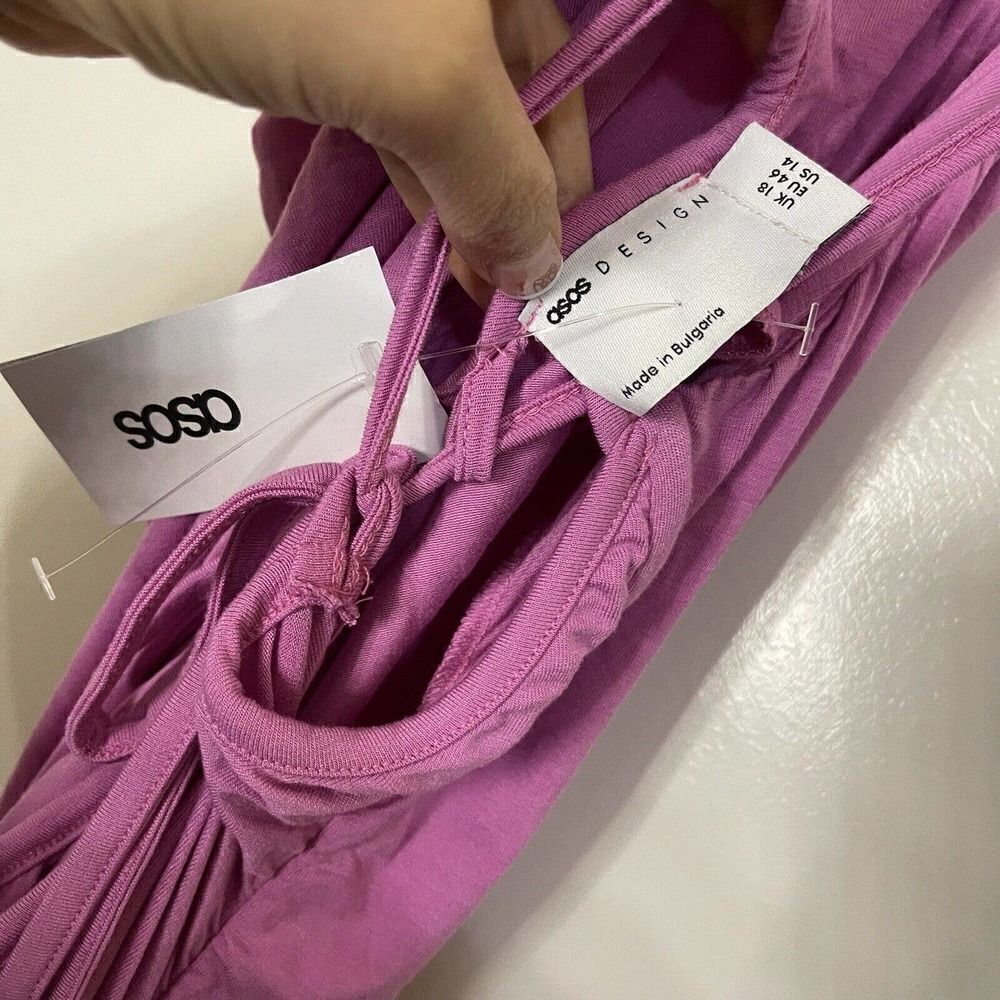 NEW ASOS one shoulder cinched bodycon maxi dress fuschia pink size US 14 - Picture 7 of 8